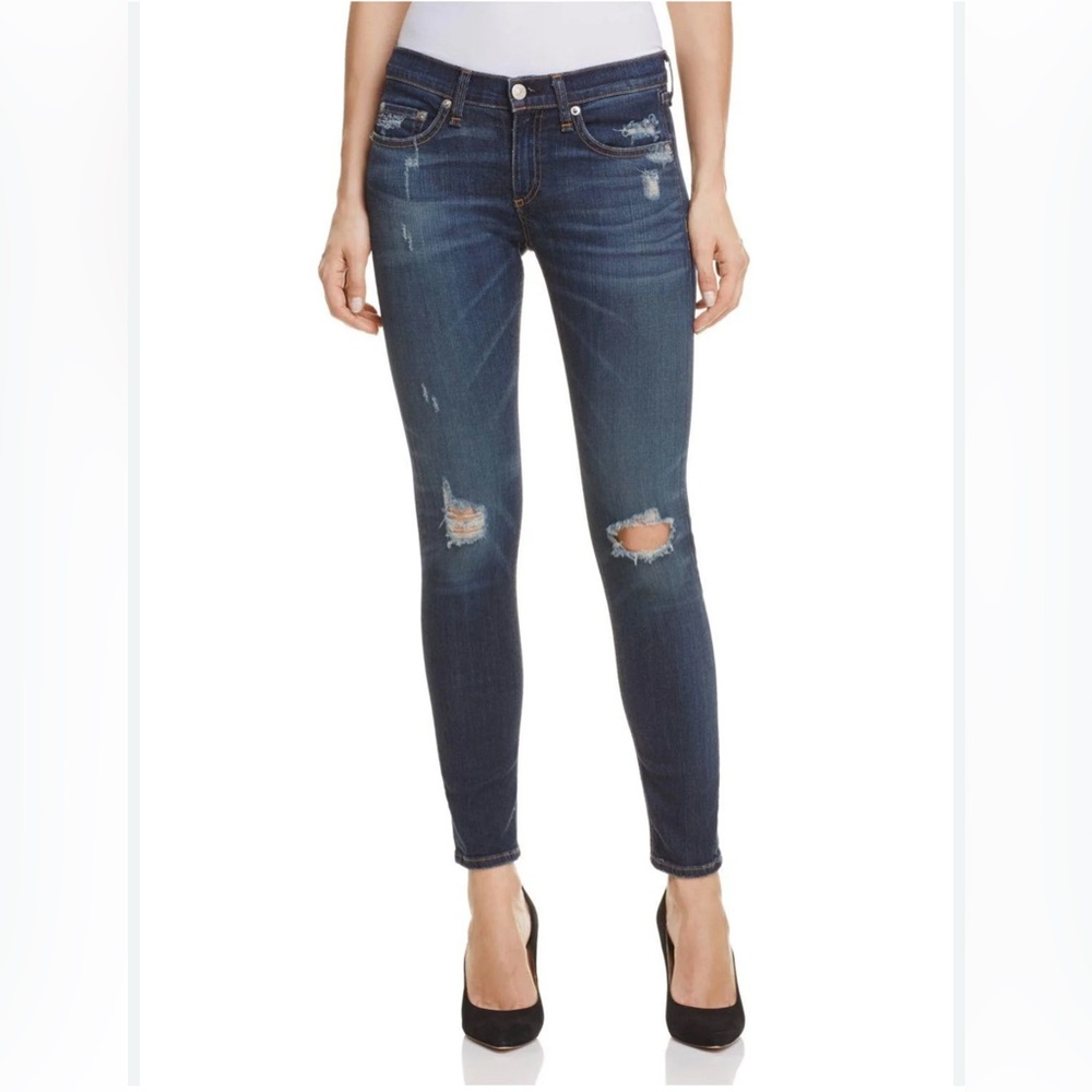 rag & bone Collette Capri jeans SZ 32 distressed dark rinse skinny leg soft - Picture 3 of 14